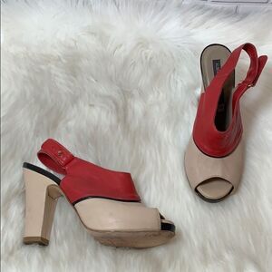 Alberto‎ Fermani Cream/Red Leather Slingbacks Sz 7